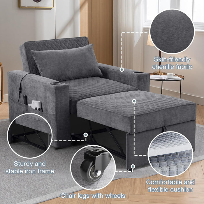 Light Grey Multifunctional Convertible Sofabed With Massage