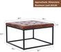 Square Ottoman Coffee Table, Faux Leather Ottoman Foot Rest Upholstered Button Tufted Ottoman for Living Room with Metal Frame, Yellowish Brown & Black Base