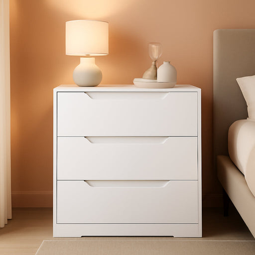 Modern 3 Drawer Dresser, Wood Chest of Drawers with Storage, Tall Nightstand with Cut-Out Handles, Side End Table, Accent Storage Cabinet for Living Room, Entryway, White