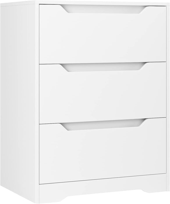 Modern 3 Drawer Dresser, Wood Chest of Drawers with Storage, Tall Nightstand with Cut-Out Handles, Side End Table, Accent Storage Cabinet for Living Room, Entryway, White