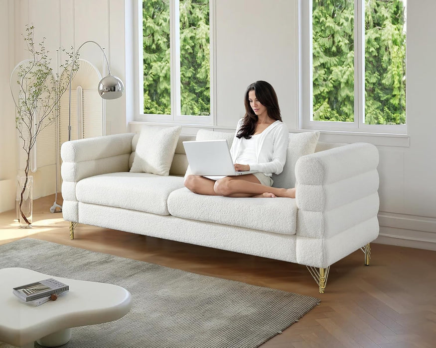 Sofa, 2 Pieces Sofa Set,Oversize 2/3 Seater Extra Deep Seat Sofa,Modern Upholstered Futon White Sofa Couch, Comfy Bouclé Cloud Sofa,Furniture for Living Room,Bedroom,Office,Apartment(White)