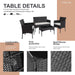 4 Piece Outdoor Patio Furniture Sets, Small Wicker Patio Conversation Furniture Rattan Chair Set with Tempered Glass Coffee Table for Backyard Porch Garden Poolside Balcony,Black