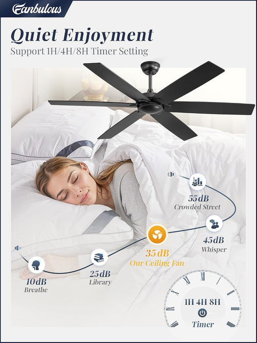 60 Inch Matte Black Ceiling Fan With Remote Included