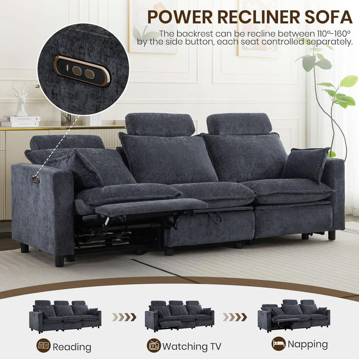 Oversized Power Reclining Sofa with Adjustable Headrest, Storage Seat, Power Loveseat Recliner Sofa with USB Port, Wall Hugger Comfy Cloud Couch Chenille for Living Room (Grey, Sofa)