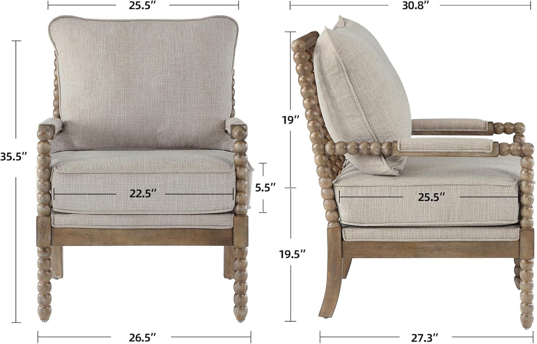 Linen Fabric Spindle Accent Chairs Set of 2,Spool Chairs with High Resilience Spring Cushion and Armrest Pads, Leisure Armchair for Living Room Bedroom Farmhouse Home Office Belcony