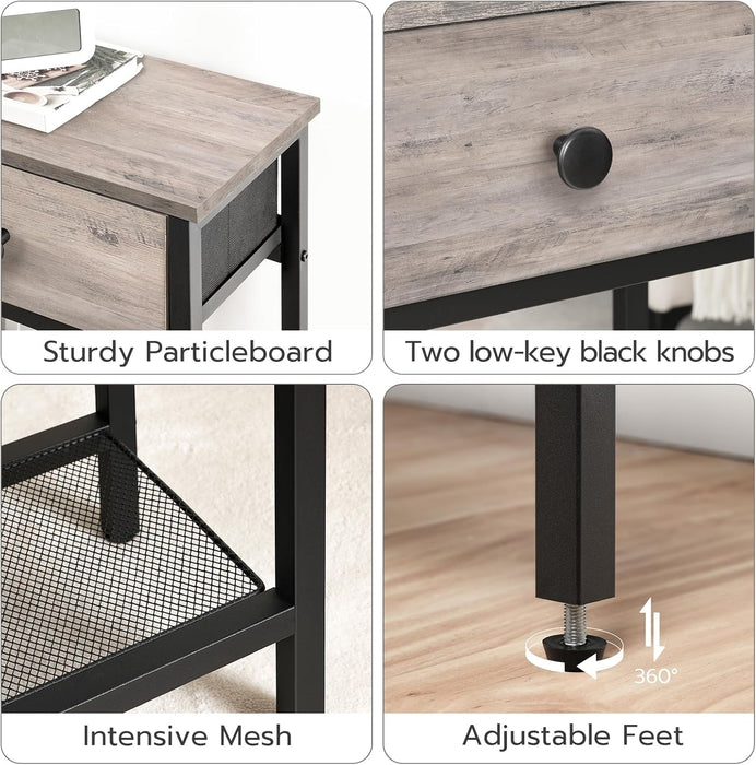 29.5" Narrow Console Table with 2 Fabric Drawers, Sofa Table, Small Entryway Table with 3-Tier Storage Shelves, behind Couch Table, for Living Room, Hallway, Greige and Black BG72XG01