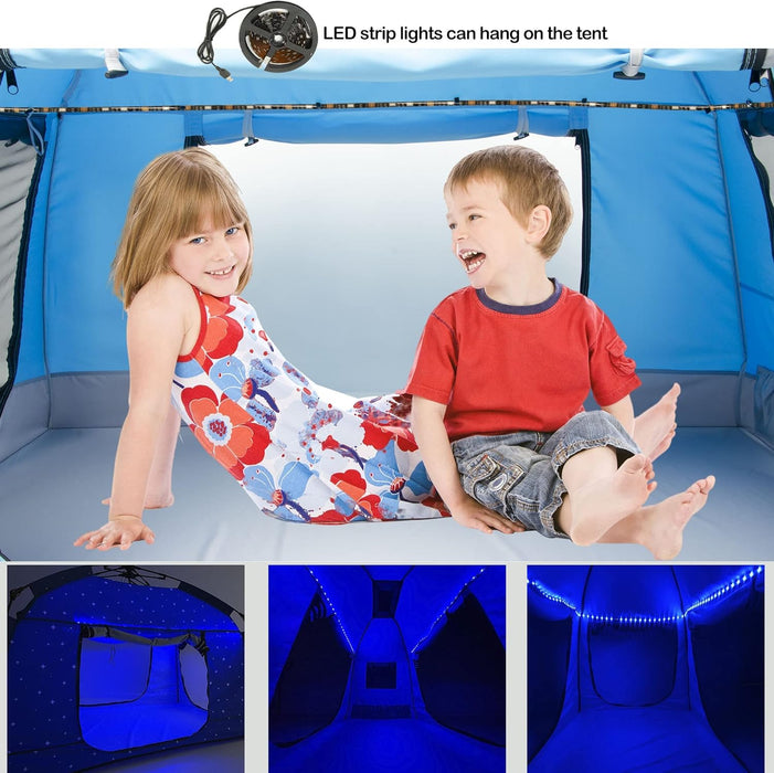 Kids Play Tent-Portable Playhouse Children House -Easy Set up Indoor Outdoor with Carry Bag for Kids-Light Strip Design for Night Use with Starry Fabric - Space for Children and Parents-Birthday