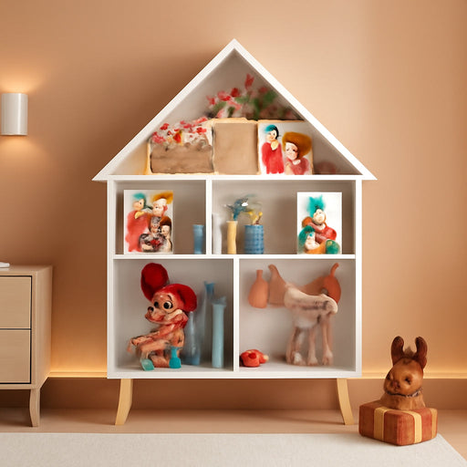 White Wooden Dollhouse Bookcase With 4Tier Storage