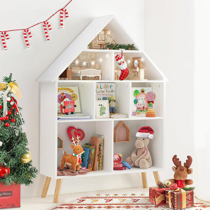 White Wooden Dollhouse Bookcase With 4Tier Storage
