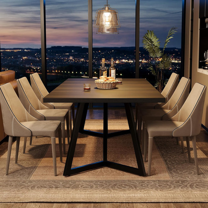 70.86-Inch Large Dining Table for 4-6, Modern Black Dining Room Table with Metal Frame, Rectangular Kitchen Dinner Table for Home Dining Room Family