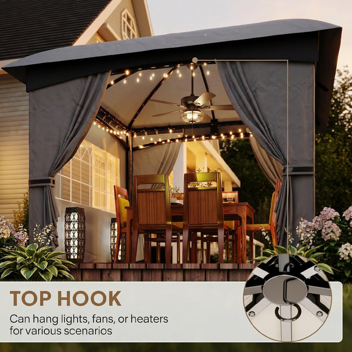 11' X 11' Outdoor Gazebo Arc Patio Gazebo Canopy Shelter with UV Protection, Curtains, Church Windows, Double Roof, Galvanized Steel Frame for Lawn, Backyard and Deck, Dark Gray