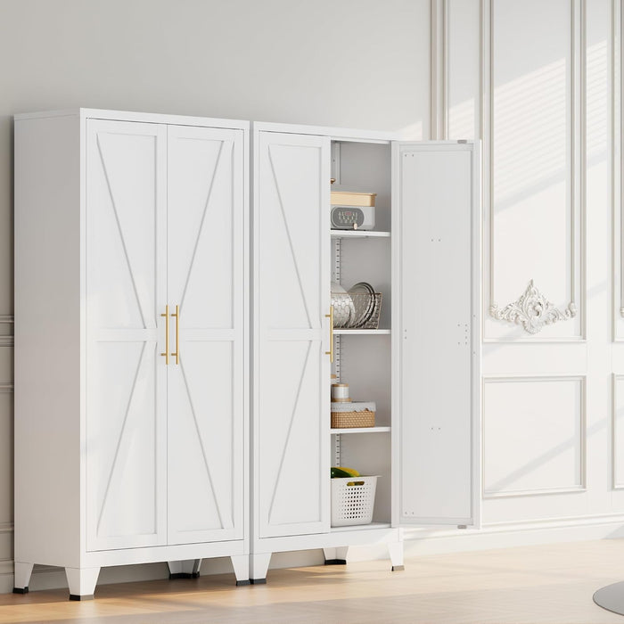 61-Inch Tall White Metal Storage Cabinet Barn-Doors