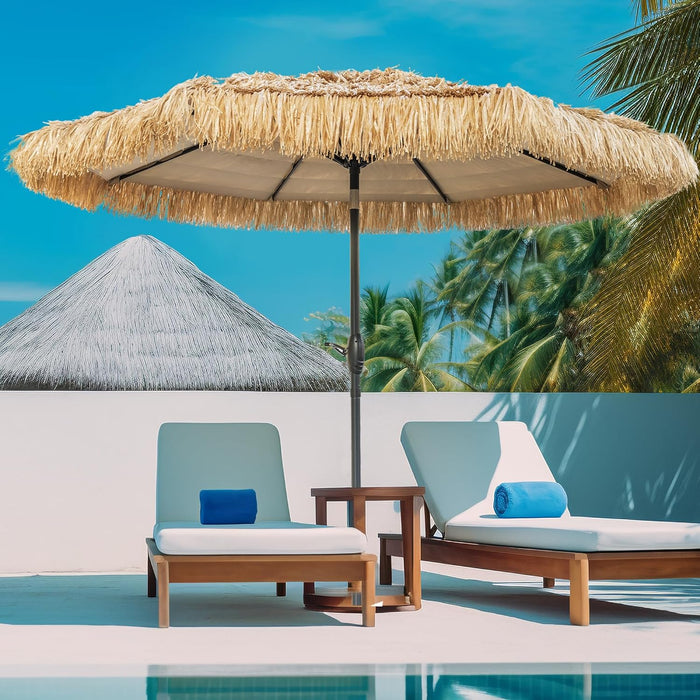 8FT Tiki Umbrella, Patio Umbrella Thatched Umbrella Outdoor Patio, Upgrade with UPF 50+, Tiki Beach Umbrellas with Zinc Alloy Push Button Tilt and for Pool Backyard