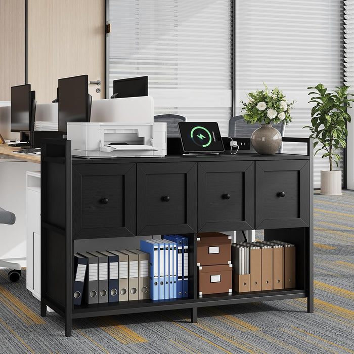 Black 43Inch Engineered Filing Cabinet With Outlet