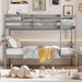 Bunk Bed Twin over Twin, Solid Wood Bunk Bed with Sturdy Ladder & 12 Inch Safety Guard Rails, Twin Size Wood Bed Frame for Dormitory, No Box Spring Needed, Bunk Beds for Kids Teens,Grey