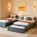 L-Shaped Platform Bed with Trundle, Drawers and Built-In Desk, Wood Bed for Teens, L Shaped Twin Bed, Grey