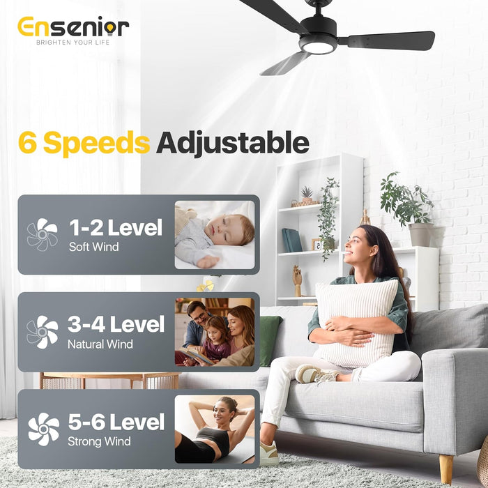 42 Inch Ceiling Fans with Lights and Remote, Small Bedroom Ceiling Fan with 3 Reversible Blades (Black/Wood), Quiet DC Motor, 6 Speeds, 3 Color, Memory Function, Modern Fan for Home, Black