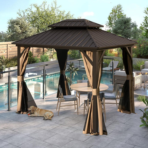 8x10Ft Hardtop Galvanized Steel Patio Gazebo Brown