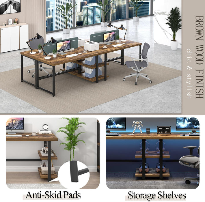 Modern Computer Desk, Home Office Desk with Storage Shelf, Wood Study Writing Table Workstation for Bedroom Living Room, Rustic Brown, 53 Inch