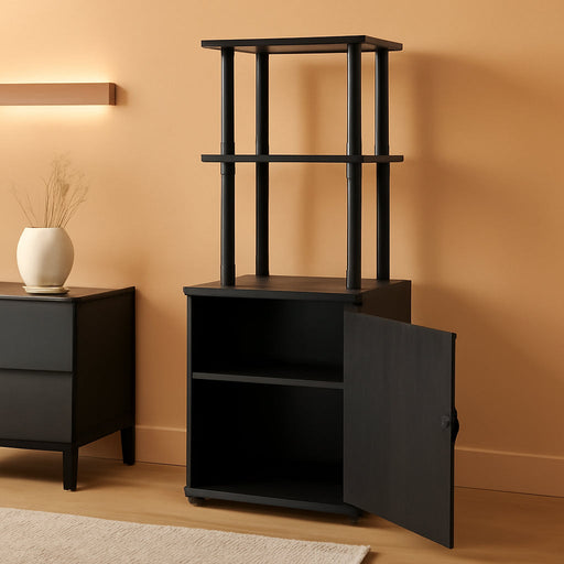 Turn-N-Tube Tall TV Entertainment Side Table Display Rack with Storage Cabinet, 2-Tier, Blackwood/Black
