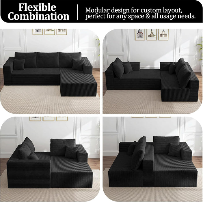 Black 92.5 Inch Modular Sectional Sofa Convertible