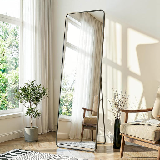 Full Length Mirror, 56"X15" Floor Standing Full Body Mirror for Bedroom, Wall Mounted, Freestanding or Leaning, Rounded Corners Rectangle Design for Living Room, Bedroom or Dressing Room(Black)