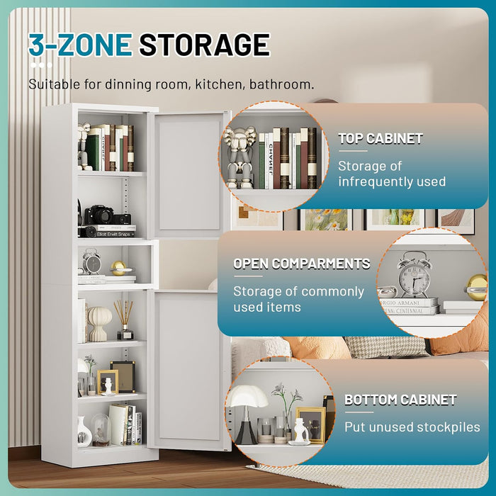 67 Inches Tall Narrow White Adjustable StorageCabinet