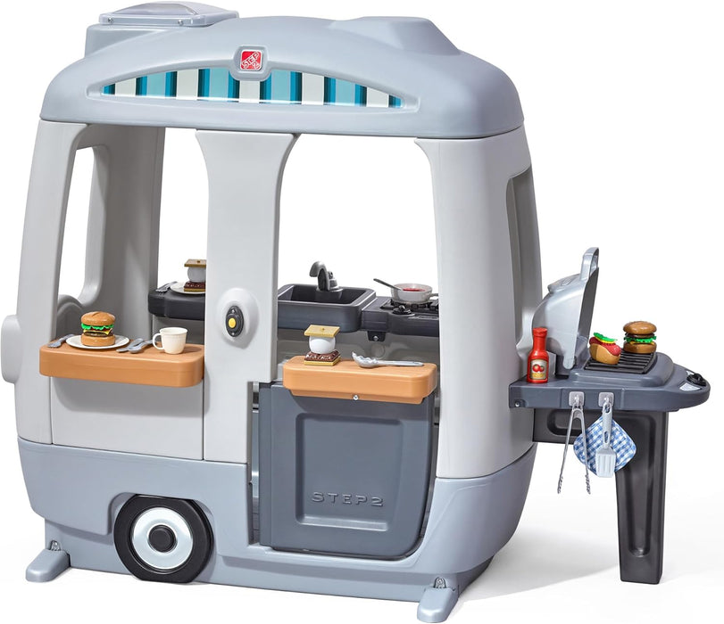 Adventure Camper Kids Playhouse, Indoor/Outdoor Playset with Kitchenette, Interactive Doorbell Sounds, 52-Piece Toy Accessories, Durable Plastic, for Toddlers 2+ Years