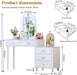 White,Vanity Desk with Mirror and Lights,Makeup Vanity with Power Outlet and Adjustable Cabinet,Modern Makeup Table with 3 Drawers for Bedroom Makeup Room
