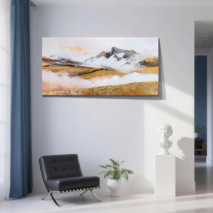 Textured Golden Mountain Wall Art 48"X24", Hand-Painted Heavy Impasto Textured Brushstrokes Wall Decor, Richly Layered Contemporary Artwork for Living Room Home Hallway Office Bedroom Decor