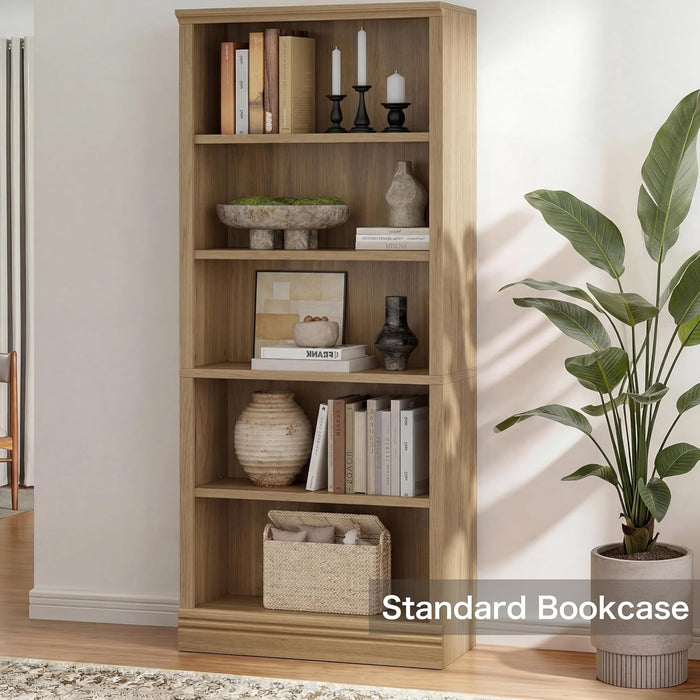 Oak 72.5-Inch Tall Bookshelf With Adjustable Shelves
