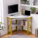 Corner Computer Desk 41 X 30 Inches with Smooth Keyboard & Storage Shelves for Home Office Workstation,White & Gold