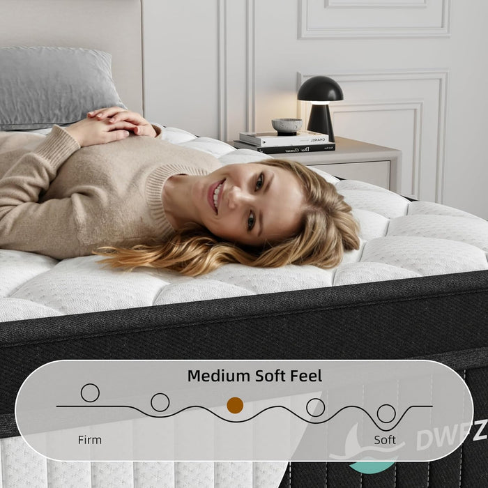 12 Inch Queen Mattress in a Box，White，Medium Firm Feel，Individually Wrapped Coils for Motion Isolation and Breathable Fire-Resistant Knit Cover, Certipur-Us Certified Foam