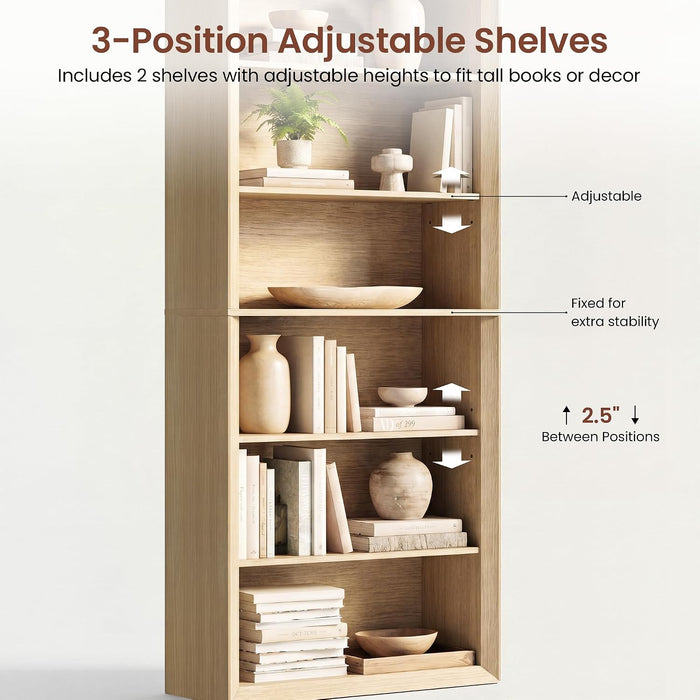 72" Tall Bookcase, 6-Tier Open Bookshelf with Adjustable Shelves, Wooden Floor Standing Display Storage Shelves for Living Room, Home Office, Study Room, Natural Wood