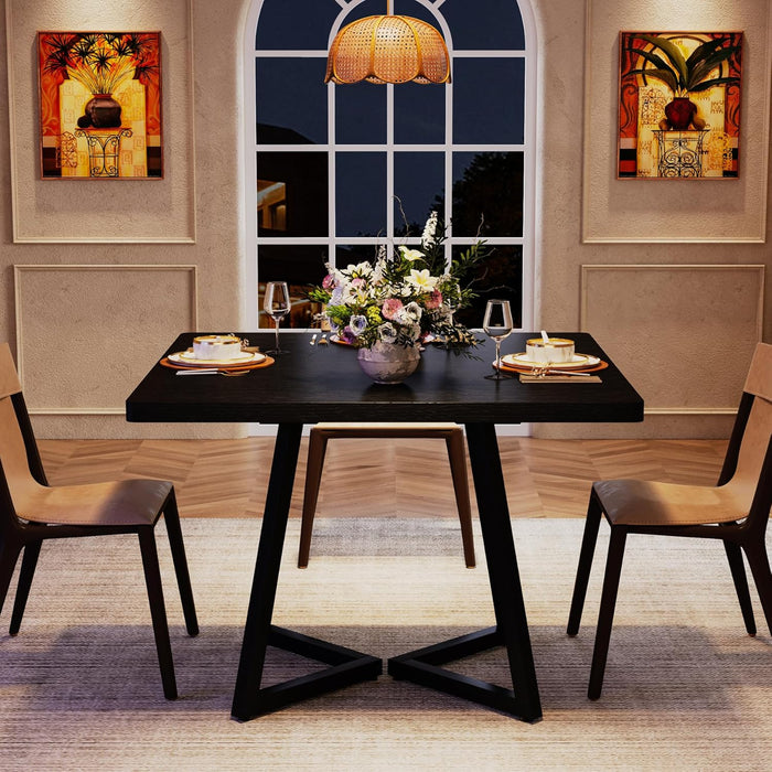 Square Dining Table for 2, 31.5" Industrial Dinner Table with Metal Base, Kitchen Table for Dining Room, Small Space, Apartment