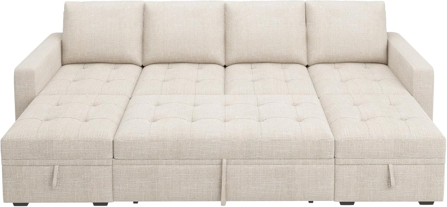 Beige Modular Sleeper Sectional Couch With Storage
