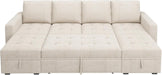 Beige Modular Sleeper Sectional Couch With Storage
