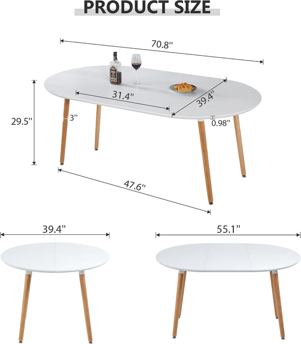Modern 40"-71" Extendable Oval Dining Table for 4-8, MDF Top with Metal Frame, Space-Saving Expandable Kitchen Table for Home, Office, or Conference Room, Scratch-Resistant & Easy to Assemble