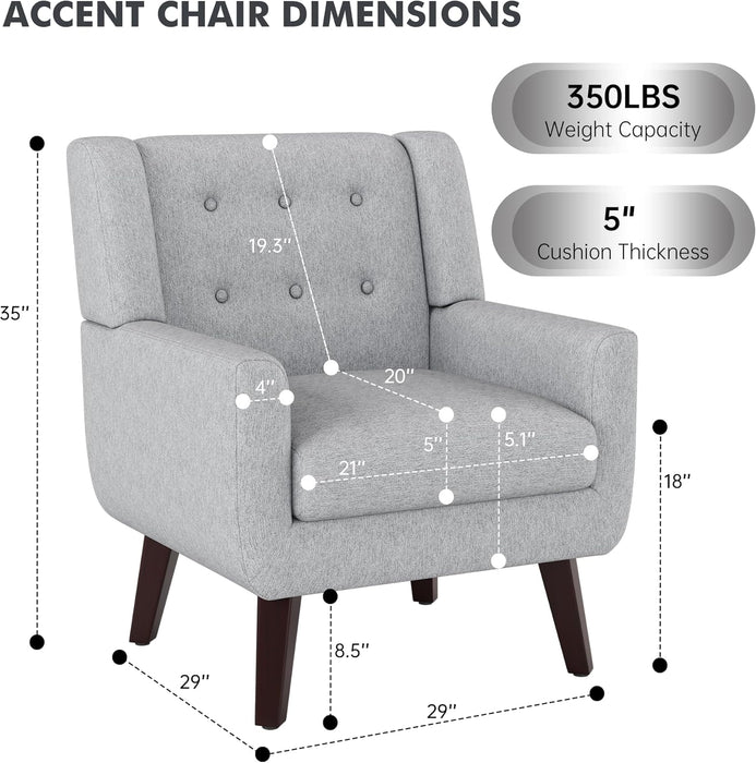 Mid Century Upholstered Linen Accent Armchair Grey