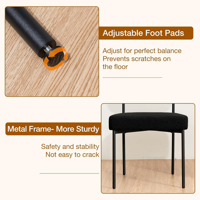Dining Chairs Set of 6 Boucle Upholstered Kitchen Chairs with Curved Backrest Modern Dinner Chair with Metal Legs for Dining Room Living Room Vanity Black