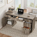 Fluted Home Office Desk Storage, 60" Modern Executive Desk with Charging Station, Wooden Computer Writing Desk with File Cabinet & Drawers for Study, Living Room, Bedroom