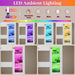 Makeup Vanity with Mirror and Lights, 34''W Dressing Table with Charging Station & RGB Glass Cabinet, Small Vanity Desk with 3 Color Lighting Modes & Adjustable Brightness