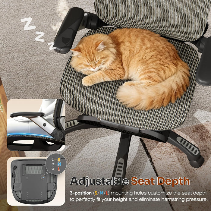 Ergonomic Office Chair with Footrest – High Back Executive Mesh Desk Chair for Corporate & Home, 135° Recline Task Computer Chair with Flip-Up Arms, Wide Seat, Class-4 Cylinder, 300 LBS - GY01BC-FT