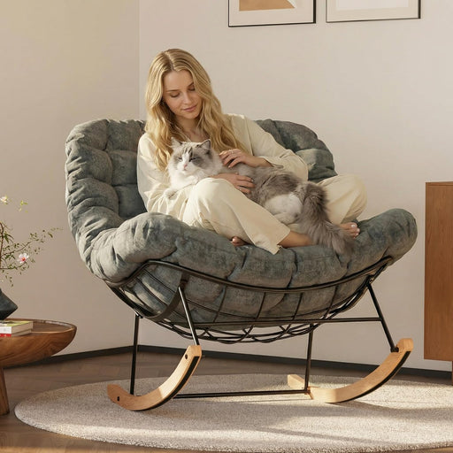 Grey Oversized Rocking Lounge Chair Cushioned Seat