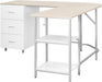 L Shaped Desk - Two-Toned Computer Desk with Drawers & Storage Shelves - Simple Modern Furniture & Home Office Space Corner Table for Work & Writing