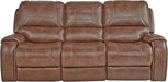 Achern Leather Air Nail Head Manual Reclining Sofa with Storage Console, Brown