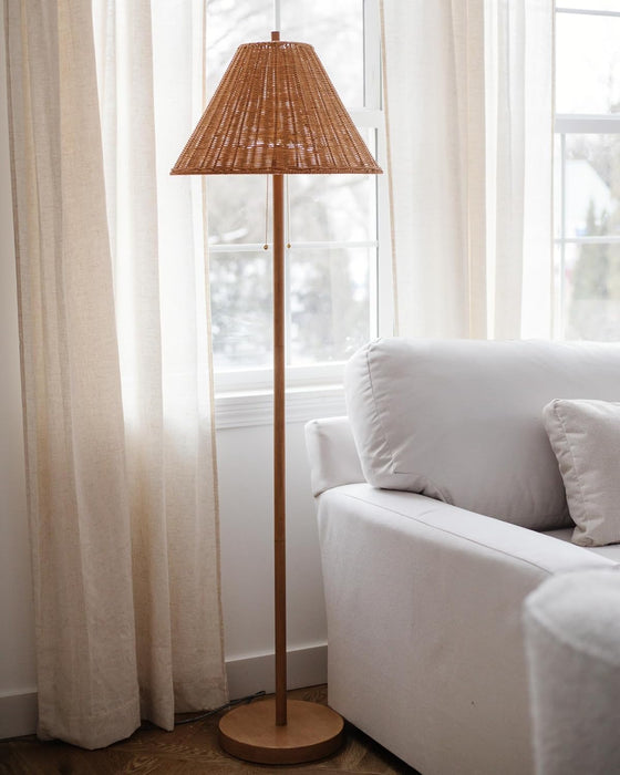 61-Inch-Tall RichBrown Floor Lamp With Rattan Shade