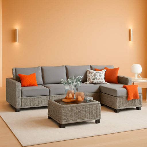 WEAXTY 6 Pieces Wicker Patio Furniture,Outdoor Sectional Furniture Set with Cushions and Luminous Coffee Table,All-Weather Conversation Sets Patio Furniture(Dark Gray)