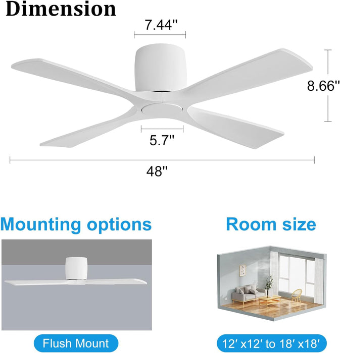 Contemporary 48 Inch White Flush Mount Quiet Fan