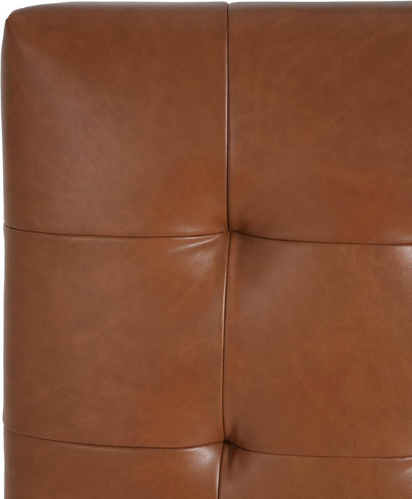 Kinsley Square Ottoman Footstool, Ottoman Chair with Large Seat, Faux Leather Upholstery Coffee Table, Modern Side Table for Living Room Bedroom Home Decor, Brown